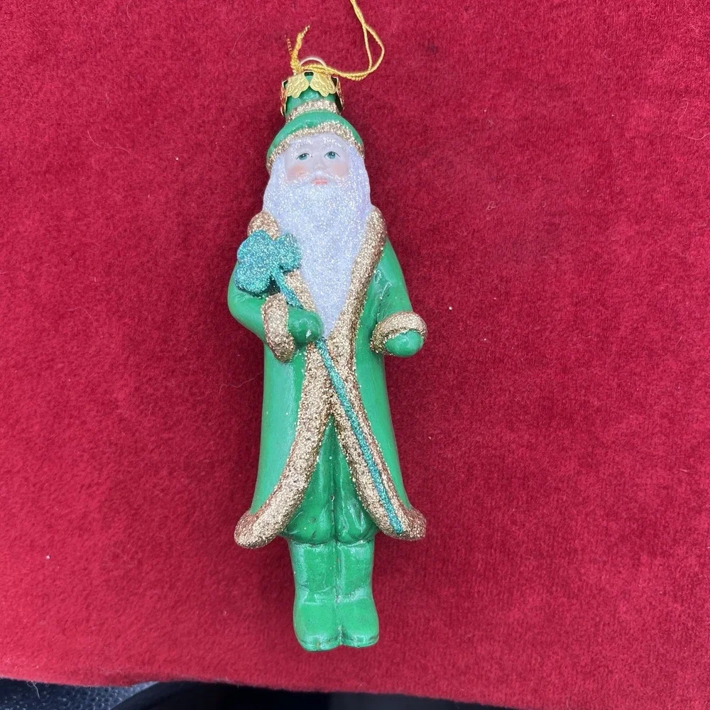 vintage‎ glass Christmas ornament depicting Santa Claus dressed in green - Picture 12 of 12